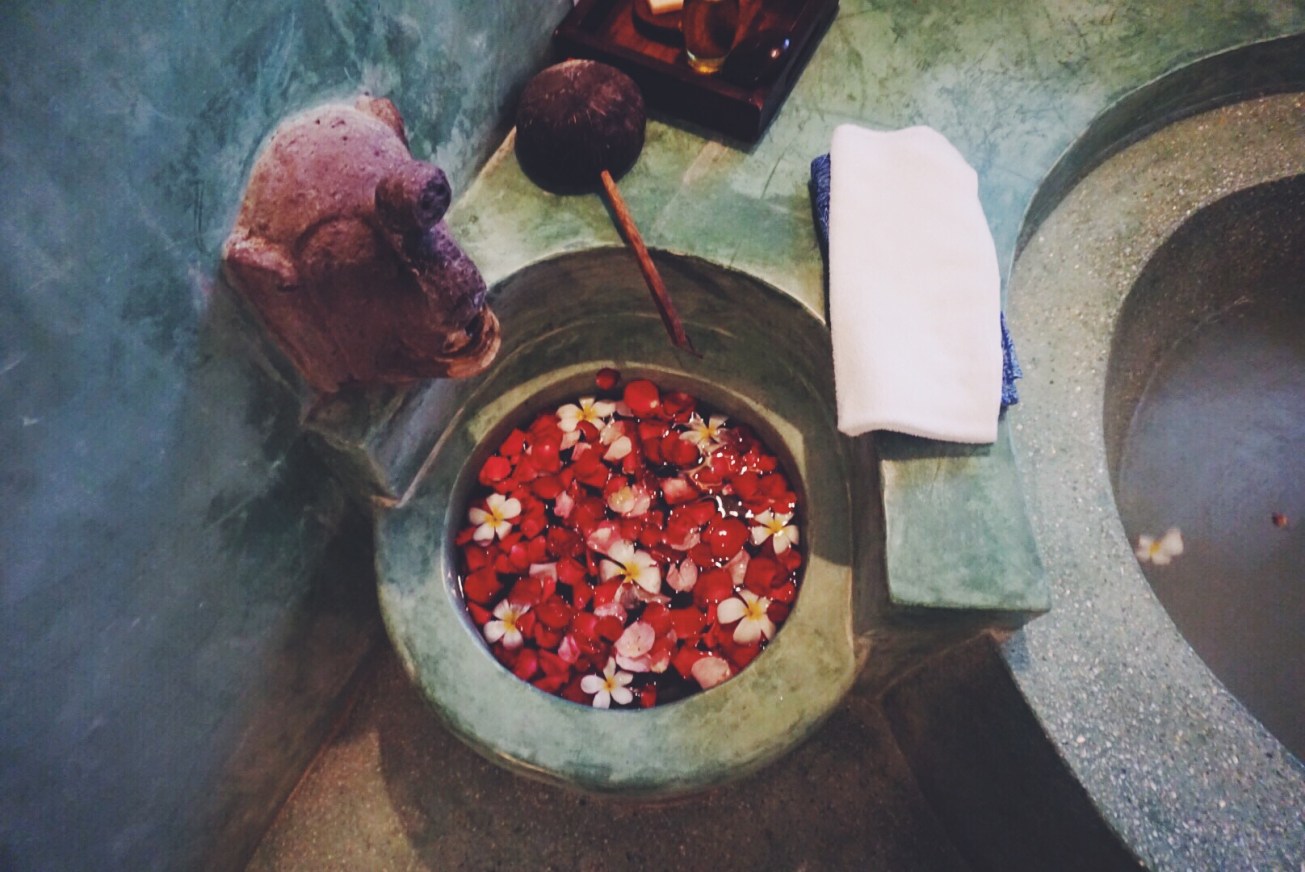 flower petals after our massage, and before our bath.