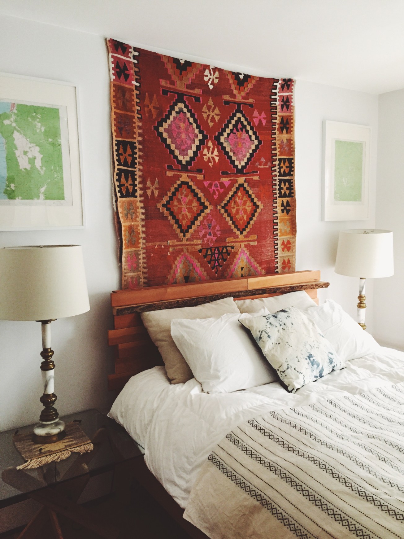 Transform a room by hanging a colorful Kilim rug on the wall above the bed or sofa